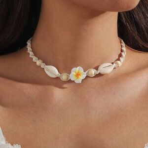 Bohemian Style Polymer Clay
Flower & Natural Shell Braided
Adjustable Necklace